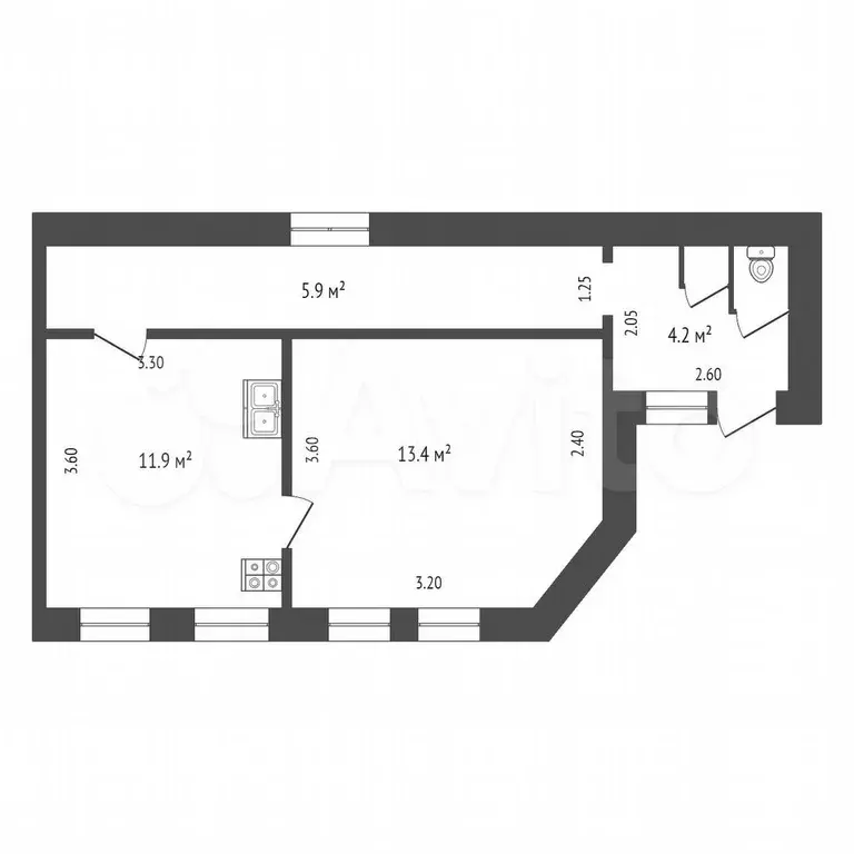1-к. квартира, 33 м, 2/2 эт. - Фото 0