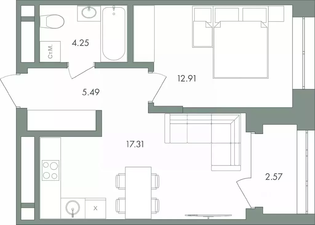 1-к кв. Ханты-Мансийский АО, Сургут ул. Крылова (42.53 м) - Фото 0