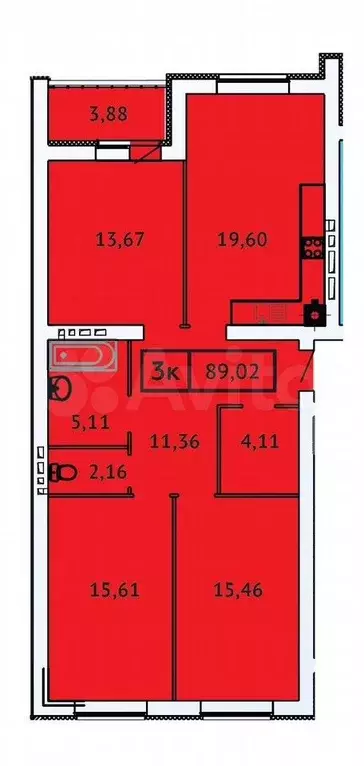 3-к. квартира, 89 м, 7/9 эт. - Фото 0