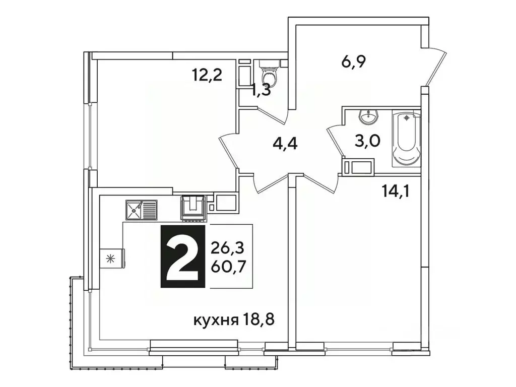 2-к кв. Краснодарский край, Краснодар ул. Ивана Беличенко, 86 (60.9 м) - Фото 1