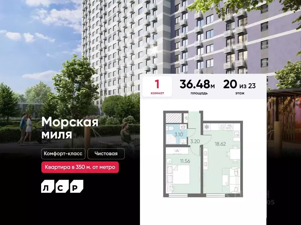 1-к кв. Санкт-Петербург Морская миля жилой комплекс (36.48 м) - Фото 0