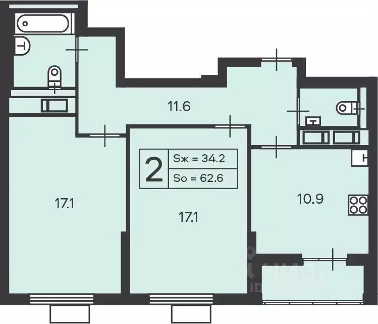 2-к кв. Москва Амурская ул., 1к1 (63.0 м) - Фото 1