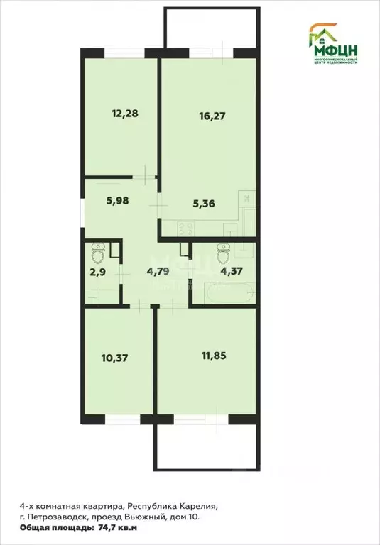 4-к кв. Карелия, Петрозаводск проезд Вьюжный, 10 (74.7 м) - Фото 2