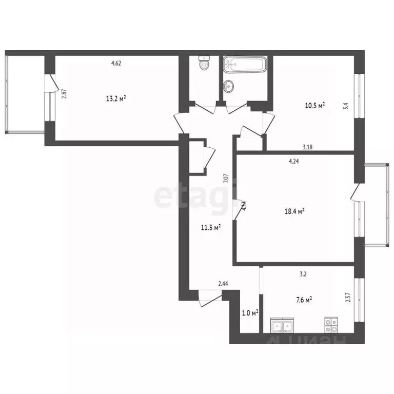 3-к кв. Крым, Симферополь ул. Батурина (67.1 м) - Фото 2
