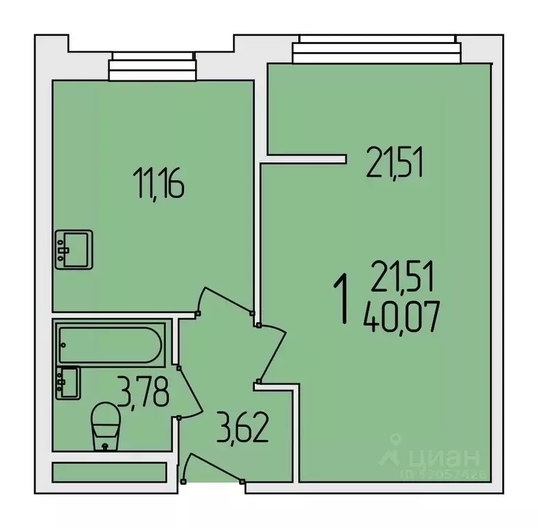 1-к кв. Белгородская область, Белгородский район, Северный городское ... - Фото 1
