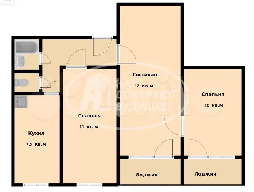3-к. квартира, 52,7 м, 4/5 эт. - Фото 0