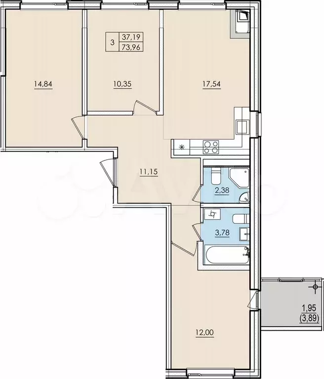 3-к. квартира, 74 м, 4/4 эт. - Фото 0