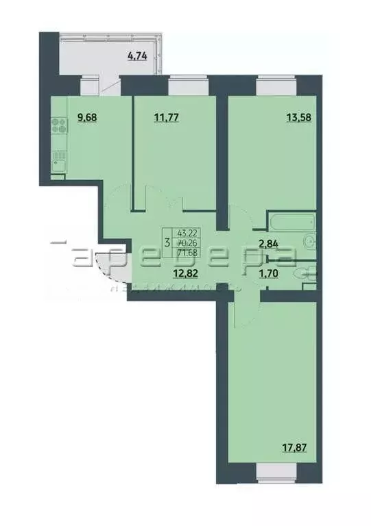 3-комнатная квартира: Красноярск, улица Светлова, 1с2/1 (72 м) - Фото 1