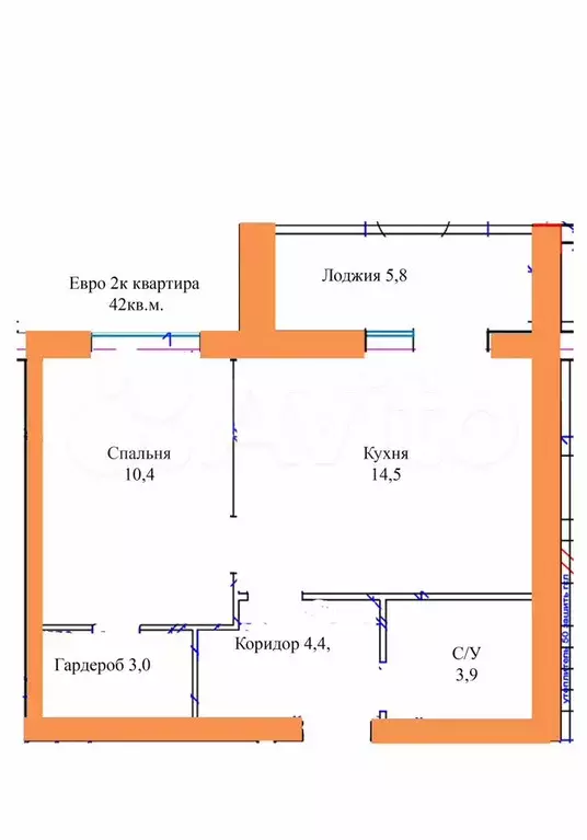 2-к. квартира, 43 м, 3/3 эт. - Фото 0