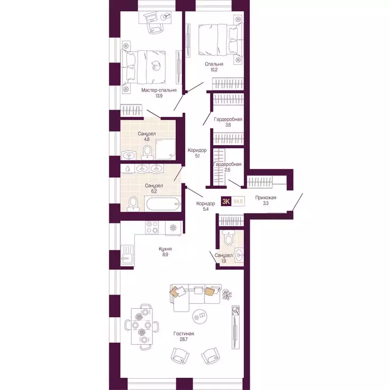 3-комнатная квартира: Нижний Новгород, Нижегородский район (94.6 м) - Фото 1