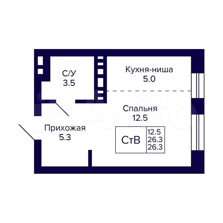 Квартира-студия, 26,3 м, 11/20 эт. - Фото 0