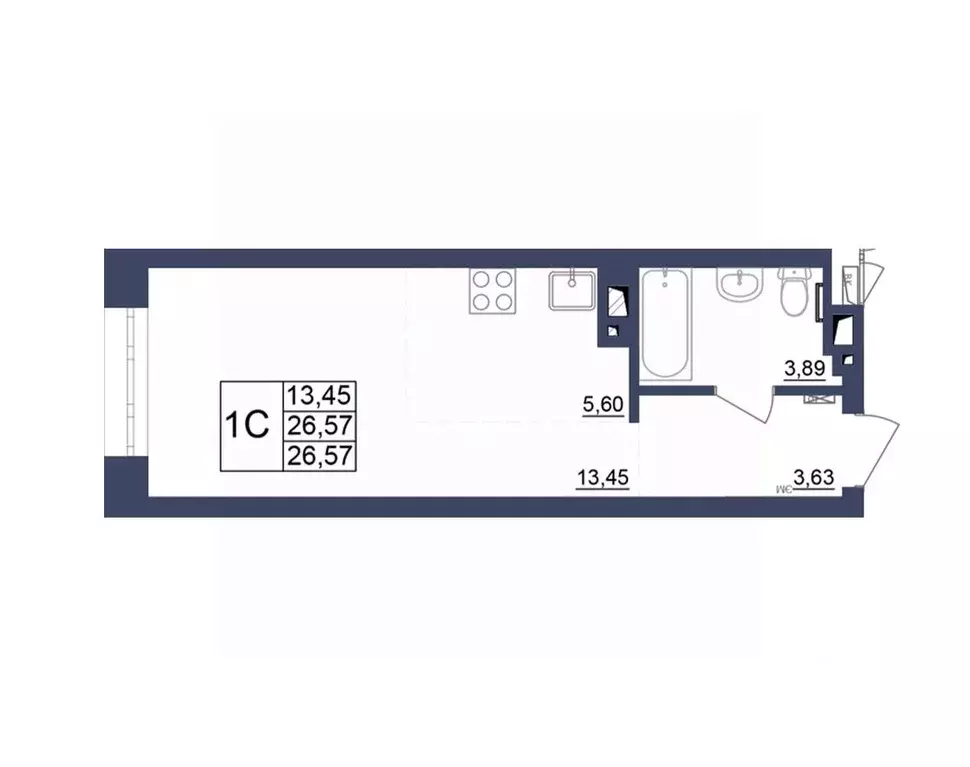 Студия Башкортостан, Уфа Космос жилой комплекс, лит1 (26.66 м) - Фото 1