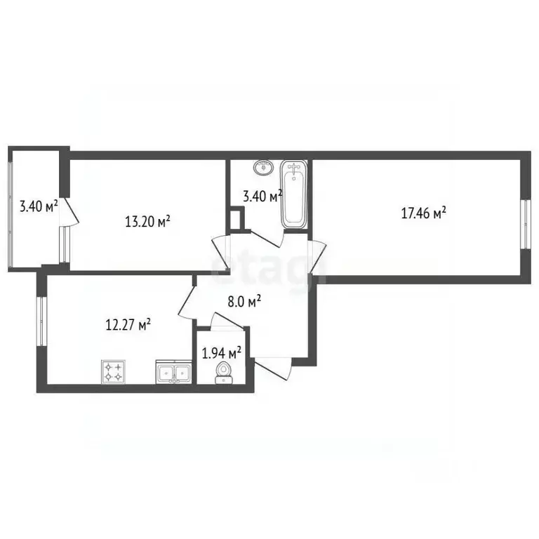2-к кв. Санкт-Петербург ул. Александра Матросова, 8к3 (55.2 м) - Фото 2