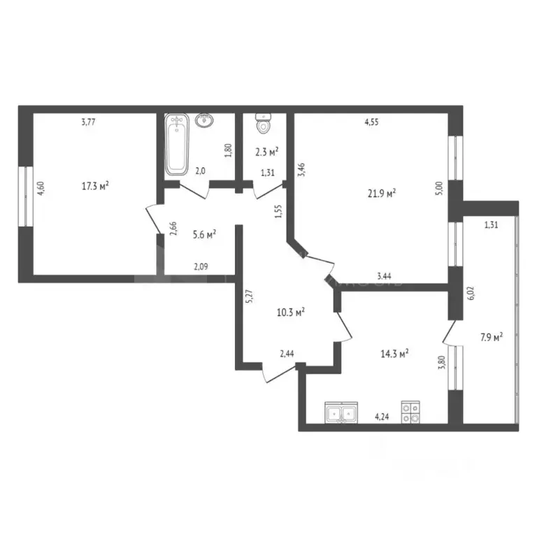 2-к кв. Тюменская область, Тюмень Молодежная ул., 28 (70.0 м) - Фото 1