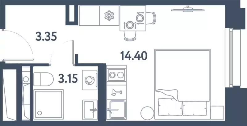 Студия Санкт-Петербург Московское ш., 13ЖЗ (20.9 м) - Фото 0