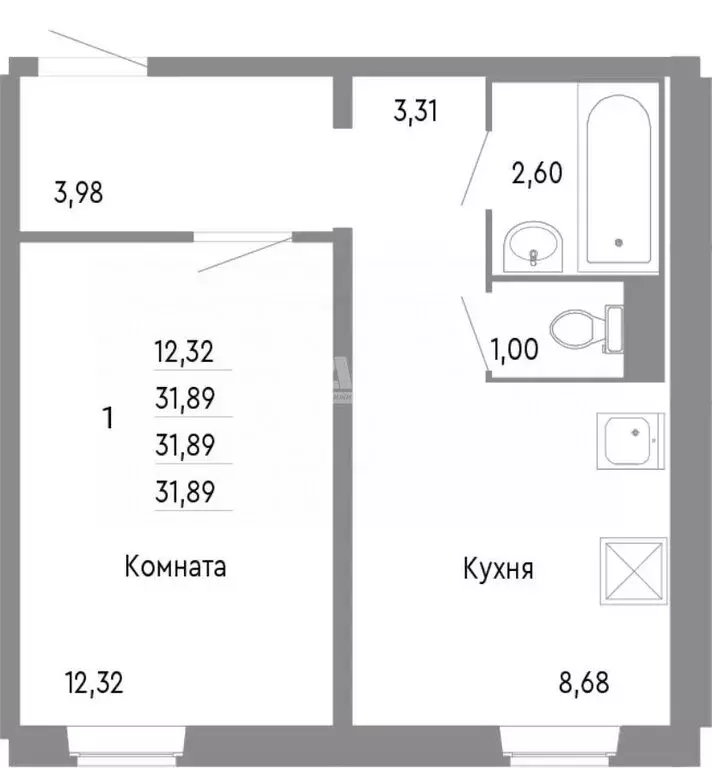 1-комнатная квартира: Челябинск, Советский район (32.32 м) - Фото 0