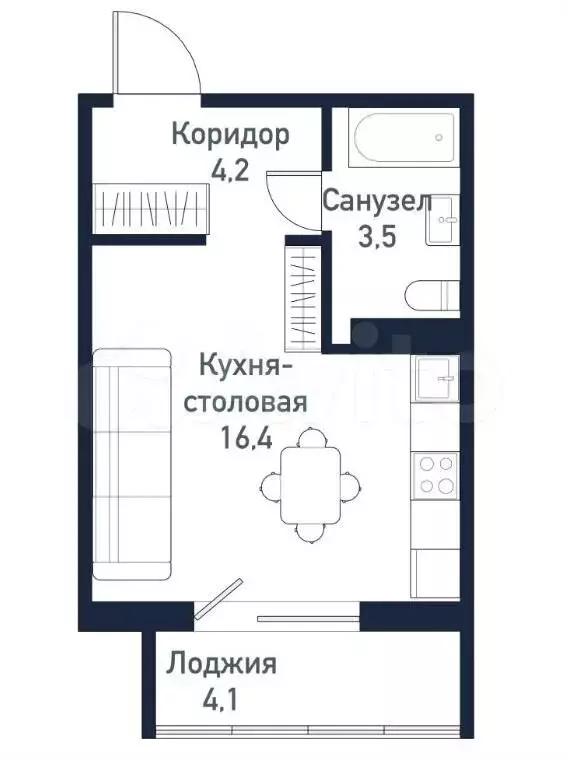 1-к. квартира, 29,7 м, 7/10 эт. - Фото 0