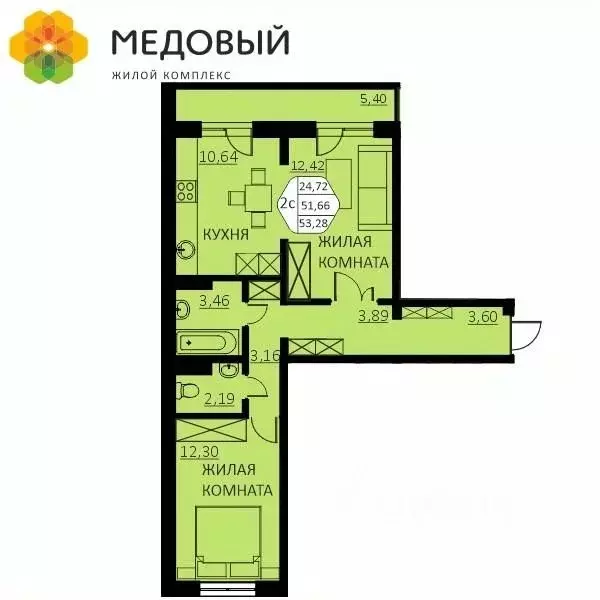 2-к кв. Пермский край, д. Кондратово ул. Г.Н. Нифантова, 4А (51.5 м) - Фото 0