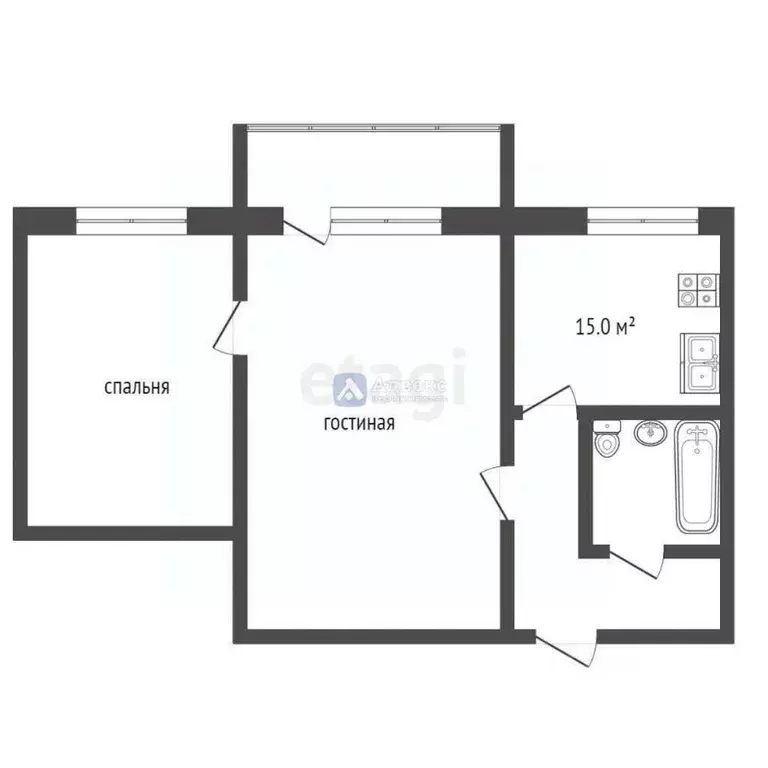 2-к кв. Тюменская область, Тюмень ул. Космонавтов, 33А (35.5 м) - Фото 1