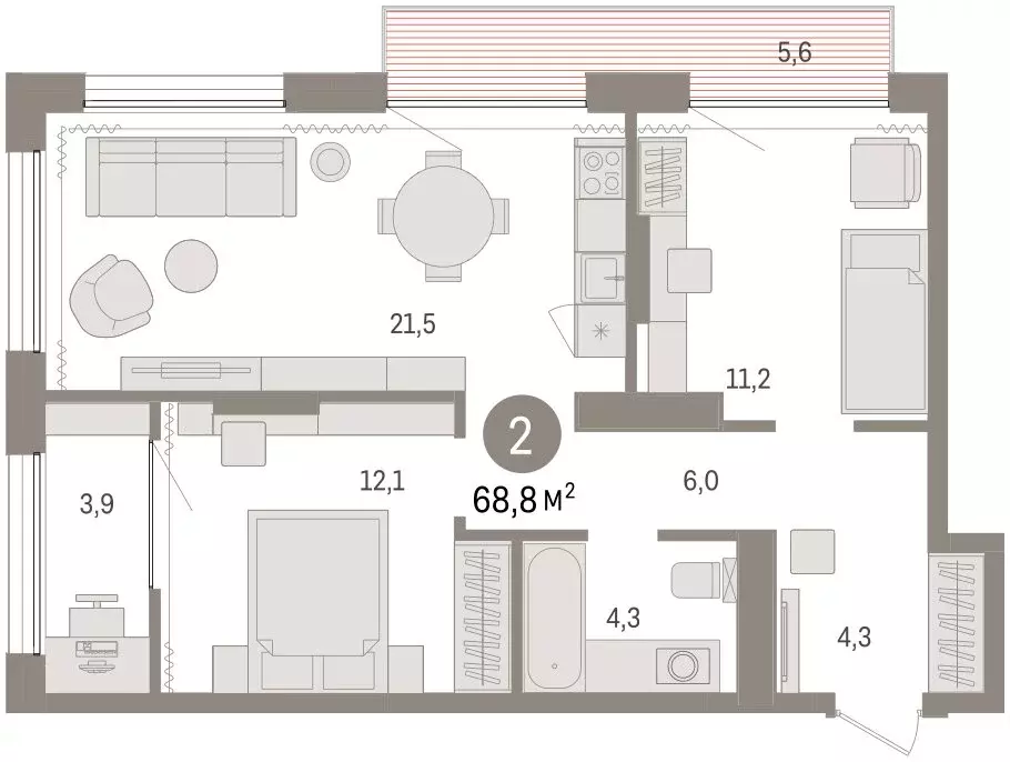 3-комнатная квартира: Тюмень, Краснооктябрьская улица, 4 (67.1 м) - Фото 2
