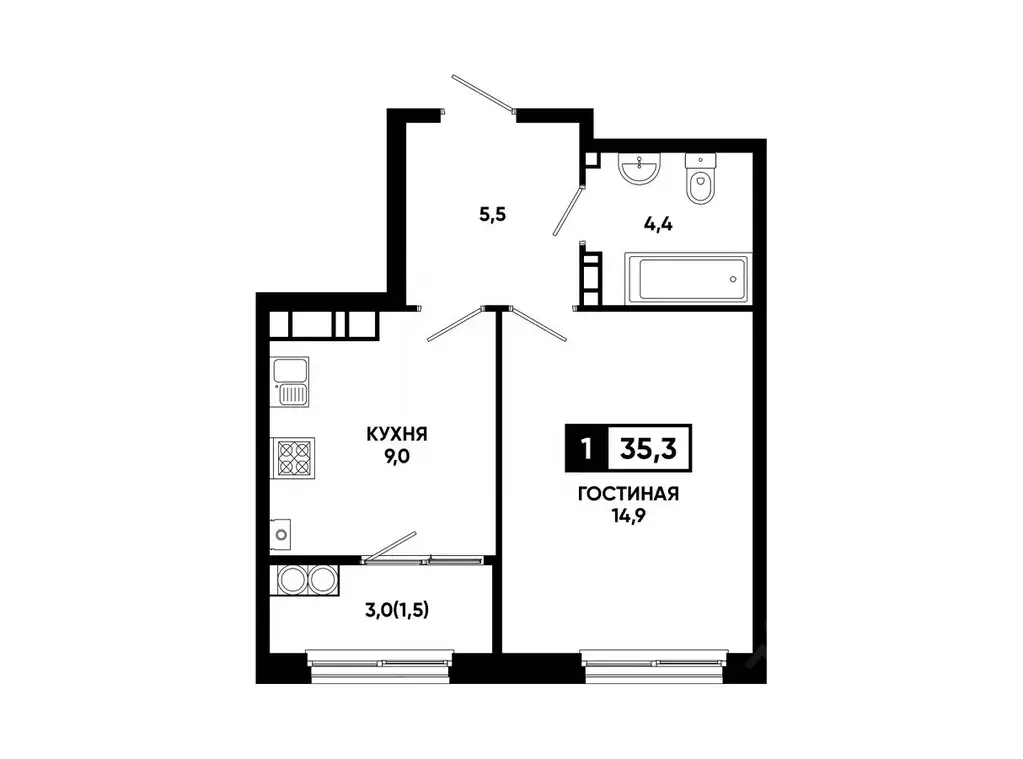 1-к кв. Ставропольский край, Ставрополь ул. Доваторцев, 179В (35.3 м) - Фото 1