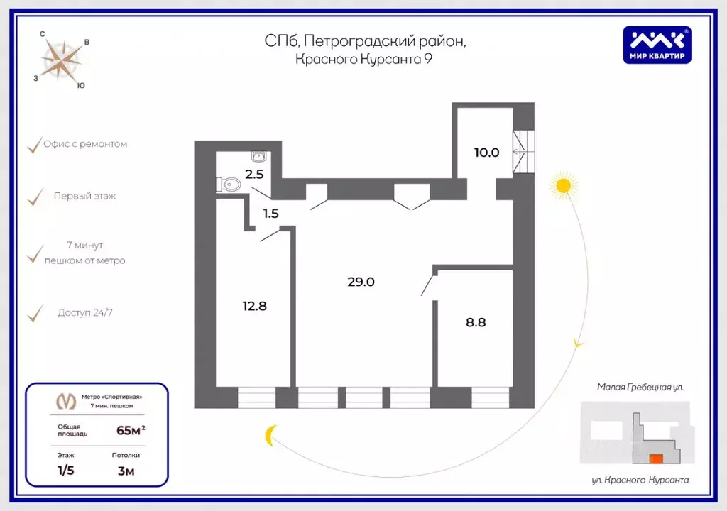 Офис в Санкт-Петербург ул. Красного Курсанта, 9а (65 м) - Фото 2
