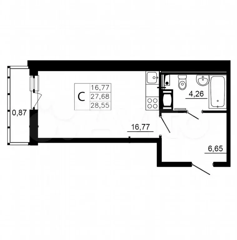 Квартира-студия, 27,8м, 6/12эт. - Фото 0