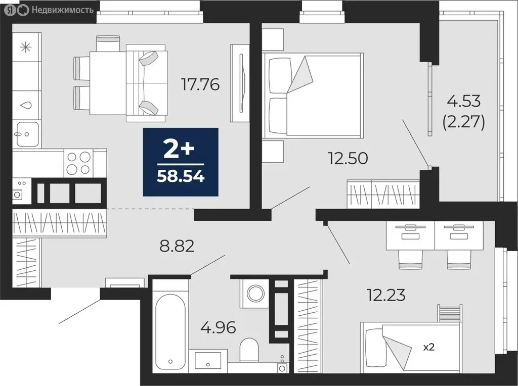 2-комнатная квартира: Тюмень, Арктическая улица, 14 (58.54 м) - Фото 0