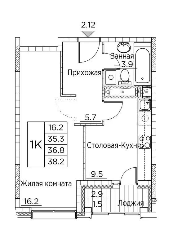1-комнатная квартира: Владивосток, улица Расула Гамзатова, 7к3 (38.2 ... - Фото 0