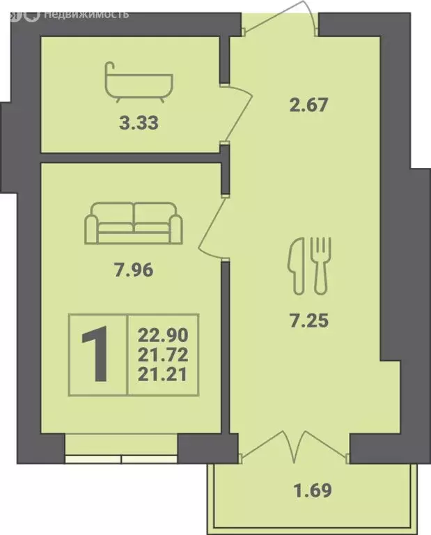 1-комнатная квартира: Пионерский, улица Гептнера, 17 (22.9 м) - Фото 0