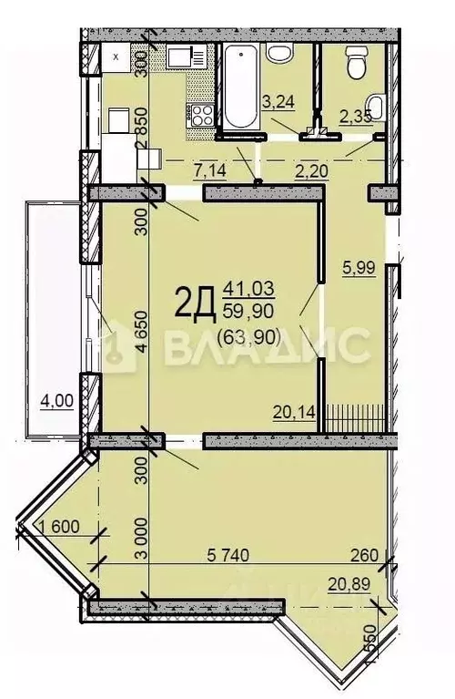 2-к кв. Новосибирская область, Новосибирск ул. Есенина, 12/1 (59.9 м) - Фото 1