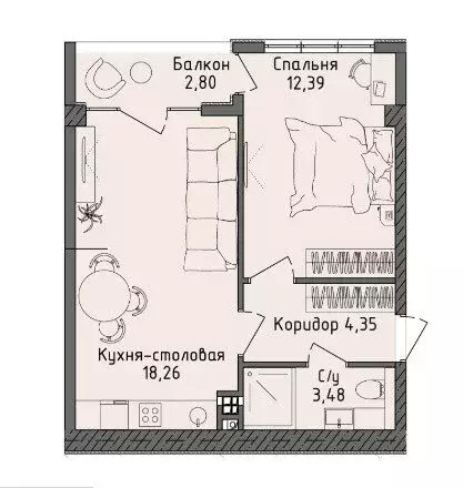 1-комнатная квартира: посёлок Семидворье, микрорайон Аян-Дере 2 (39.32 ... - Фото 0