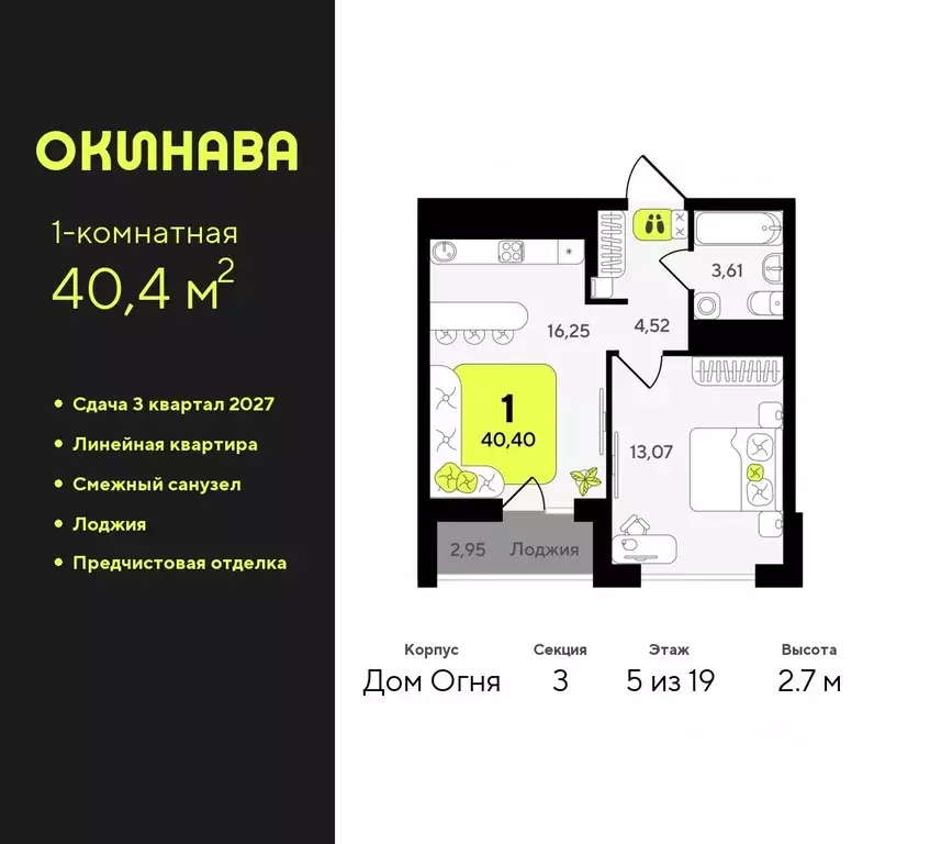 1-к кв. Тюменская область, Тюмень Окинава жилой комплекс (40.4 м) - Фото 0