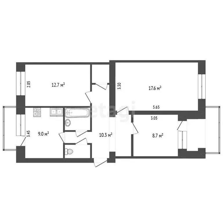 3-комнатная квартира: Песчаное, улица Комарова, 14 (65 м) - Фото 1