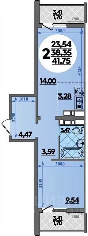2-к кв. Ростовская область, Ростов-на-Дону ул. Костенко, 12 (41.75 м) - Фото 1