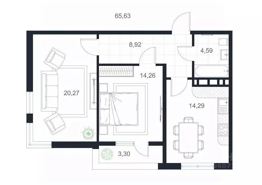 2-к кв. Дагестан, Каспийск просп. Акулиничева (65.63 м) - Фото 1