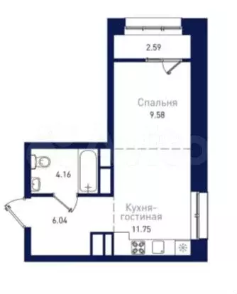 1-к. квартира, 34,4 м, 5/19 эт. - Фото 0