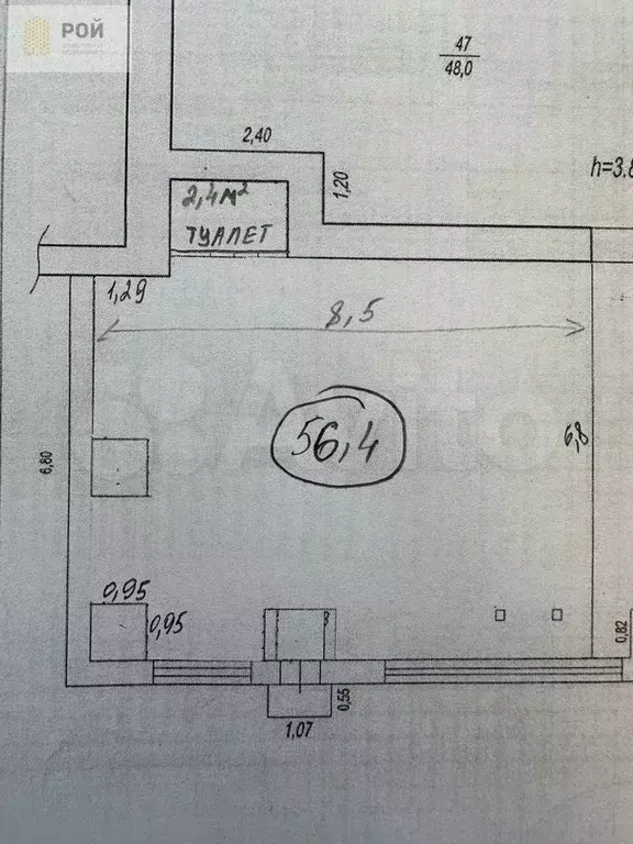 56 кв.м. на ТЦ Башкирия - Фото 0