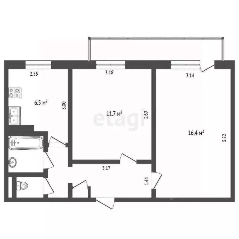 2-к кв. Белгородская область, Белгород ул. Победы, 73 (44.8 м) - Фото 2