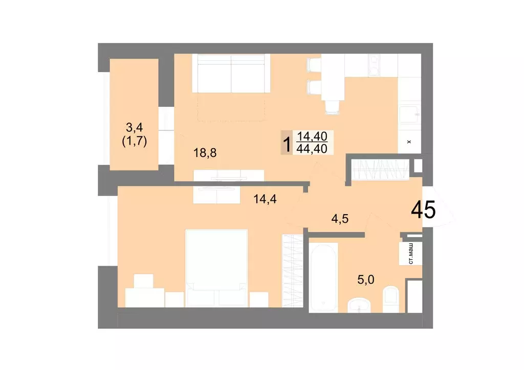 1-комнатная квартира: Екатеринбург, Посадская улица, 26 (44.4 м) - Фото 1