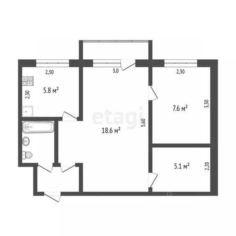 2-к кв. Омская область, Омск ул. Серова, 4А (43.0 м) - Фото 1