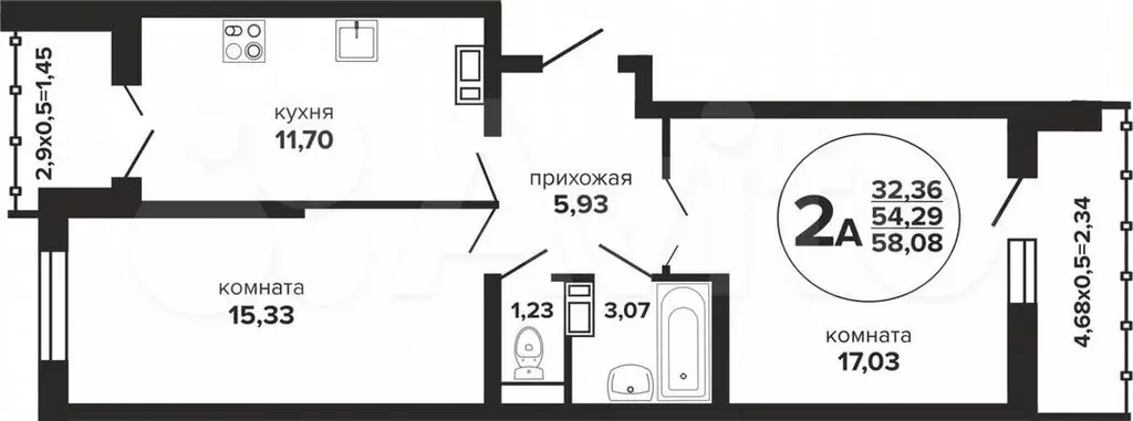 2-к. квартира, 58,1 м, 20/24 эт. - Фото 0