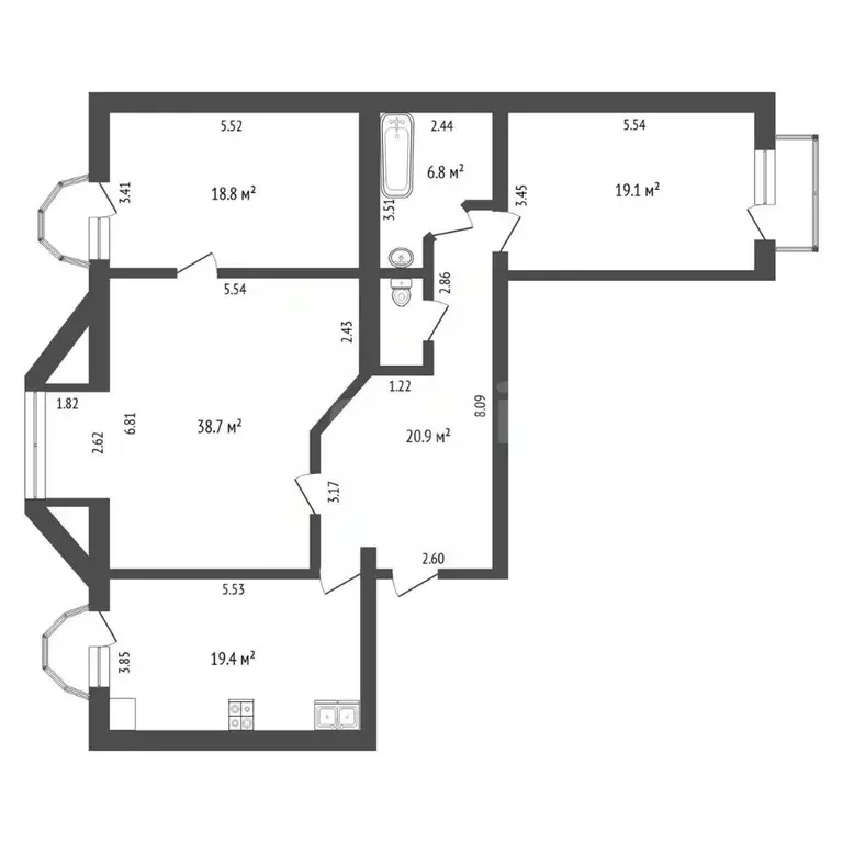 3-к кв. Тюменская область, Тюмень ул. Луначарского, 18/1 (125.8 м) - Фото 1