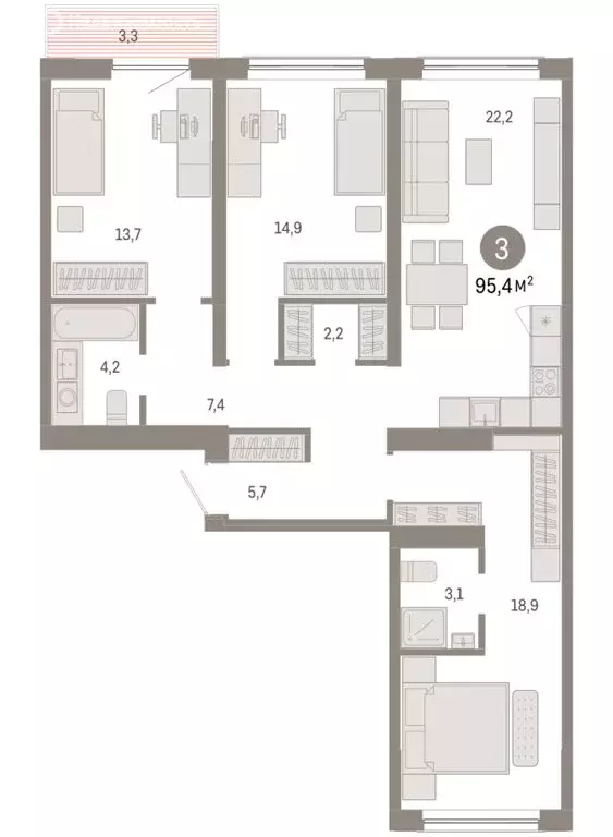 3-комнатная квартира: Новосибирск, Большевистская улица, с49 (95.43 м) - Фото 1