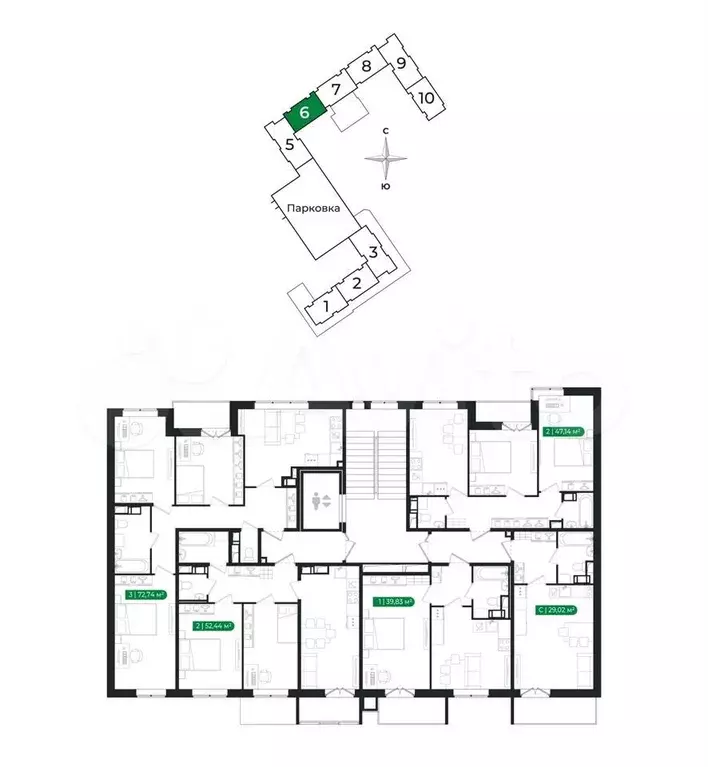 1-к. квартира, 39,8 м, 6/8 эт. - Фото 1