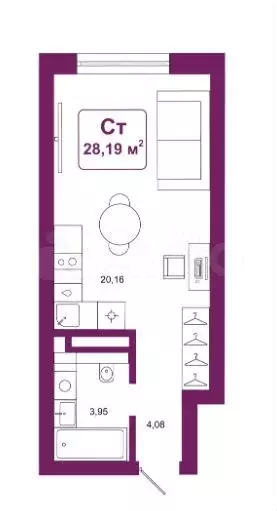 Квартира-студия, 28,2 м, 15/16 эт. - Фото 0