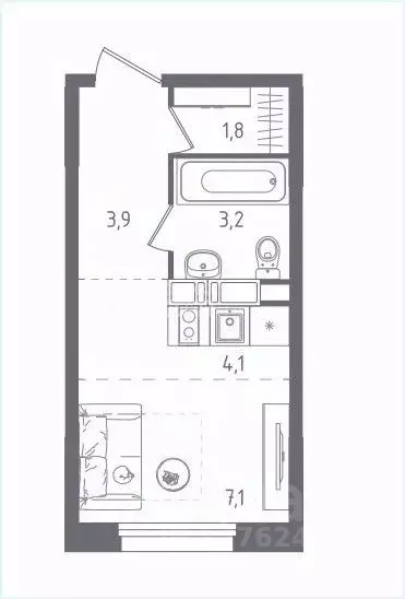 Студия Москва пос. Газопровод, ул. 5-я Лесные Поляны, 29 (20.1 м) - Фото 2