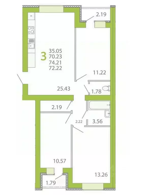 3-к кв. Воронежская область, Семилуки ул. Маяковского, 3 (68.9 м) - Фото 0