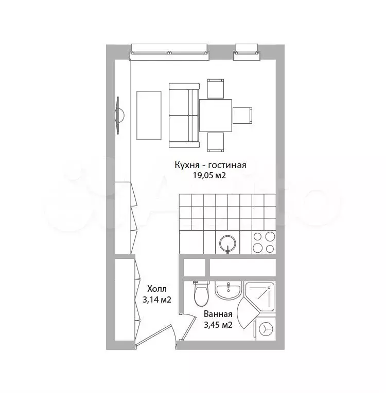 Апартаменты-студия, 25,6 м, 8/16 эт. - Фото 0