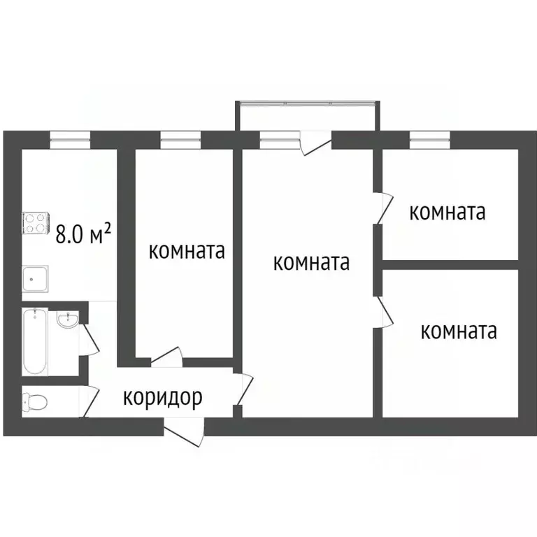 4-к кв. Бурятия, Улан-Удэ Тобольская ул., 47 (63.5 м) - Фото 1